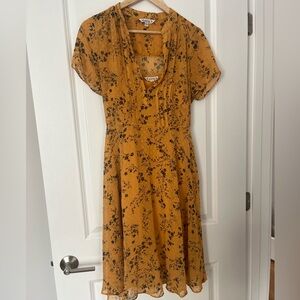 Nanette Lepore midi dress floral mustard belted size 6